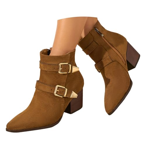 Generisch Stiefeletten Damen Blockabsatz Chelsea Boots Kurze Stiefel Elegante Damenschuhe Flandell High Heels Stiefel Spitze Blockabsatz Chelsea Boots Pumps Halbstiefel von Generisch