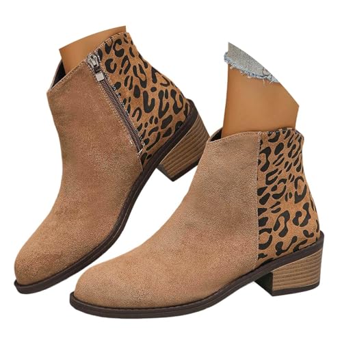 Generisch Stiefeletten Damen Blockabsatz Schlupfstiefel Cowboy Stiefel mit Reißverschluss Westernstiefel Chelsea Kurz Einfarbig Freizeitstiefel Ankle Boots Übergangsstiefel Kurzstiefel von Generisch