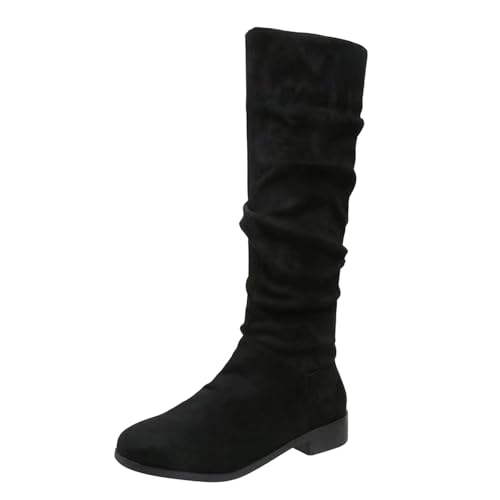 Generisch Stiefeletten Damen Damen Casual Einfarbig Große Größe Blockabsatz Mittelhohe Stiefel Lange Stiefel (Black, 38) von Generisch