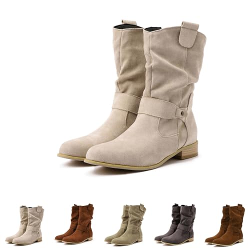 Generisch Stiefeletten Damen Elegant Cowboystiefel Westernstiefel mit Schnalle Absatz Bequeme Wildleder Stiefel Cowboy Boots Frauen Lockerer Niederung Damenstiefel Winterstiefel von Generisch