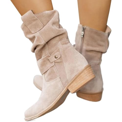Generisch Stiefeletten Damen Elegant Halbstiefel Cowboystiefel Schlupfschuhe Niederung Stiefel Kurzstiefel Übergangsstiefel Mit Schnalle Winterstiefel Halb Hohe Bequemer Absatz Ankle Boots von Generisch