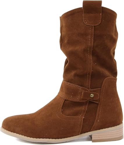 Generisch Stiefeletten Damen Elegant Wildleder Halbstiefel Spitz Schlupfschuhe Stiefel mit Absatz Westernstiefel Halbhohe Bequemer Ankle Boots Cowboystiefel Damen Stiefeletten,34,Brown von Generisch