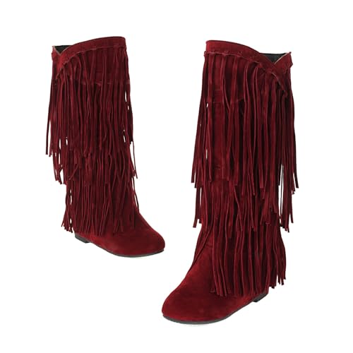 Generisch Stiefeletten Damen Flach Elegante Boots Runde Zehen Winterstiefel Schuhe Winter Warme Halbhoch Damenstiefel Herbst Schlupfschuhe Cowboystiefel Halbstiefel Freizeitstiefel von Generisch