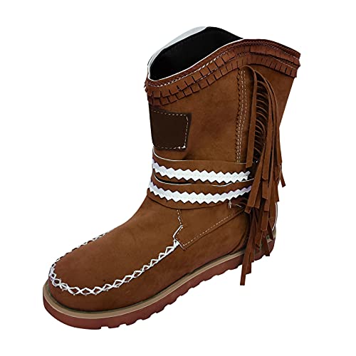 Generisch Stiefeletten Damen Flache - Knöchelstiefel Mit Fransen Ankle Boots Retro Kurzschaft Boots Wildleder Stiefeletten Halbhoch Stiefel Elegant Schlupfstiefel Plateau Damenstiefel von Generisch