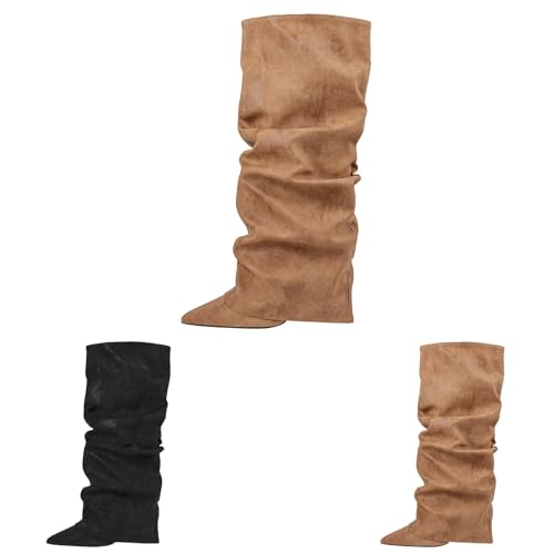 Generisch Stiefeletten Damen Fold Over Stiefel Slouch Block Heels Dressy Kniestiefel Stiefel Damen mit Absatz Modish Bootsdamen von Generisch