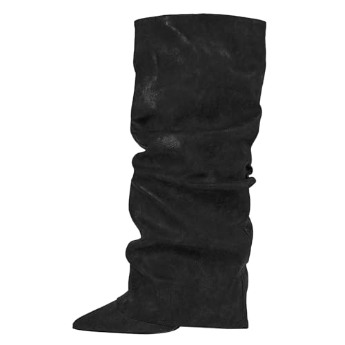 Generisch Stiefeletten Damen Fold Over Stiefel Slouch Block Heels Dressy Kniestiefel Stiefel Damen mit Absatz Modish Bootsdamen von Generisch