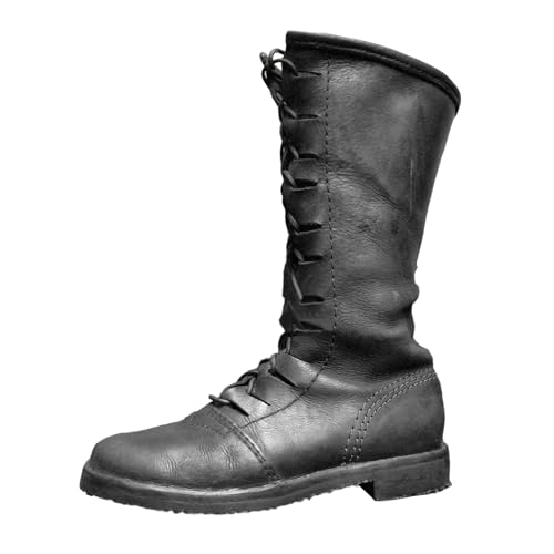 Generisch Stiefeletten Damen Herrenstiefel mit mittlerer Wadenhöhe, mittelalterlicher Stil, Lederstiefel für Männer, Weite Passform, bequemes, langlebiges Schuhwerk (Black, 42) von Generisch