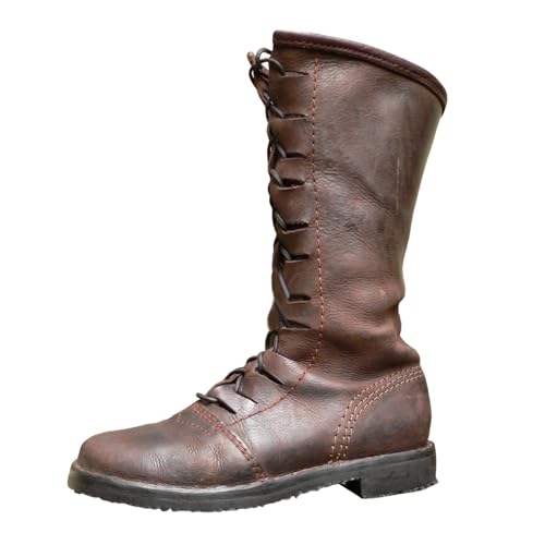 Generisch Stiefeletten Damen Herrenstiefel mit mittlerer Wadenhöhe, mittelalterlicher Stil, Lederstiefel für Männer, Weite Passform, bequemes, langlebiges Schuhwerk (Brown, 39) von Generisch