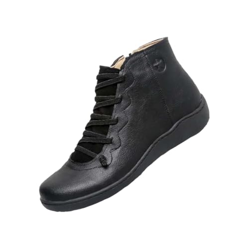Generisch Stiefeletten Damen Knöchelstiefel Herbst Flache Weiche Sohle Rutschfeste Kurzstiefel Einfarbig Weichem Slip On Bequeme Ankle Boots Outdoor Casual Lederstiefel Mit Schnürsenkel,35-42 EU von Generisch