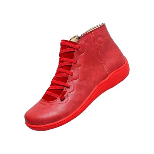 Generisch Stiefeletten Damen Knöchelstiefel Herbst Flache Weiche Sohle Rutschfeste Kurzstiefel Einfarbig Weichem Slip On Bequeme Ankle Boots Outdoor Casual Lederstiefel Mit Schnürsenkel,35-42 EU von Generisch