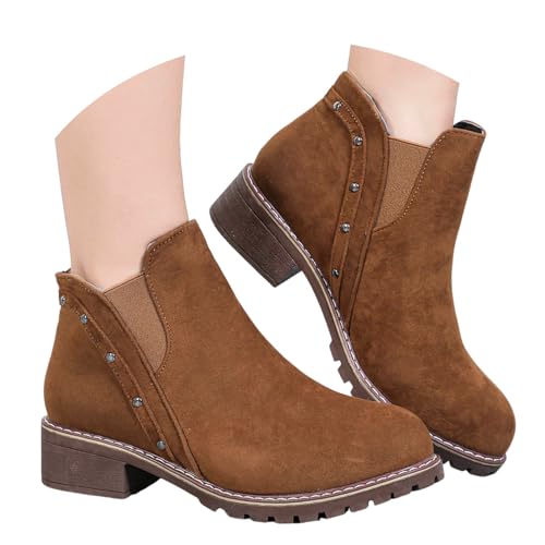 Generisch Stiefeletten Damen Knöchelstiefel Herbst Große Größen Damenstiefel Wildlederoptik Blockabsatz Kurzstiefel Schlupf Knöchelhoch Ankle Boots Retro Look Stiefel Halbstiefel von Generisch