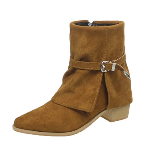 Generisch Stiefeletten Damen Kurzstiefel Modische Wildleder Halbstiefel Ankle Boots mit Zipper Stiefel Herbst Winter Damenstiefel Knöchelstiefel Trachten Kurzschaft Retro Winterstiefel von Generisch