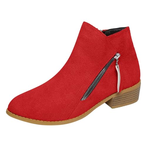 Generisch Stiefeletten Damen Kurzstiefel Spitz Zehen Ankle Boots Retro Obermaterial Halbstiefel Reißverschluss Modische Blockabsatz Knöchelhoch Schlupfstiefel Bootsschuhe Für Alltag von Generisch