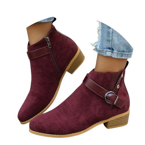Generisch Stiefeletten Damen Mit Absatz Kurze Stiefel Halbstiefel Ankle Boots Flandell High Heels Stiefel Spitze Blockabsatz Chelsea Boots Pumps Halbstiefel Mit Schnalle Kurzstiefel Winterstiefel von Generisch