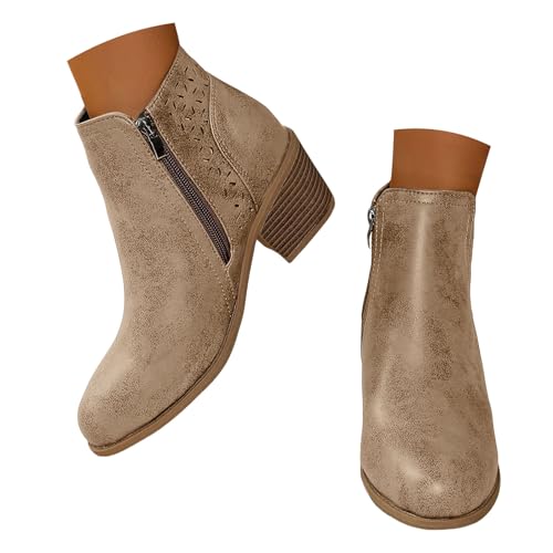 Generisch Stiefeletten Damen Mit Absatz Kurze Stiefel Halbstiefel Ankle Boots Flandell High Heels Stiefel Spitze Blockabsatz Chelsea Boots Pumps Halbstiefel Mit Schnalle Kurzstiefel Winterstiefel von Generisch