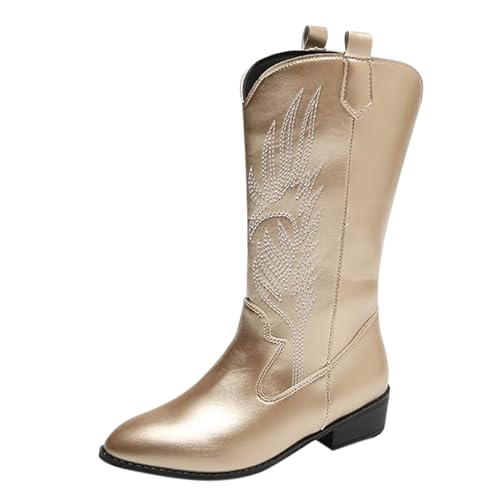 Generisch Stiefeletten Damen Mit Absatz Leder, Halbstiefel Vintage Stickerei Cowboystiefel Halbschaft Westernstiefel Spitzer Zehenpartie Schlupfstiefel Elegante Damenstiefel Warm Winterstiefel von Generisch