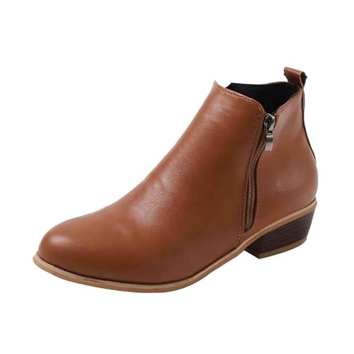 Generisch Stiefeletten Damen Niedrigem Absatz Schuhe Pointed Toe Ankle Bootie mit Zipper Bequem Chelsea Boots Herbst Winter Kurze Stiefel Lässiger Stil Cowboystiefel Damenstiefel Übergangsstiefel von Generisch