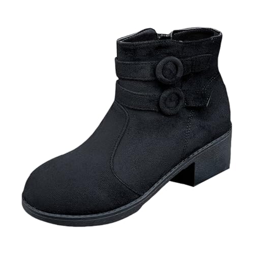 Generisch Stiefeletten Damen Runde Zehe Kurzstiefel Plateau Halbstiefel Riemen Blockabsatz Knöchelstiefel mit Seiten Reißverschluss und Schnalle Herbst Übergangsstiefel Vintage Spitze Damenstiefel von Generisch