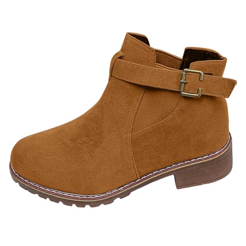 Generisch Stiefeletten Damen Schlupfstiefel Herbst Retro Wildlederoptik Kurzstiefel Blockabsatz Gürtelschnalle Knöchelhoch Übergangsstiefel Große Größen Für Lässigen Stil Bootsschuhe von Generisch