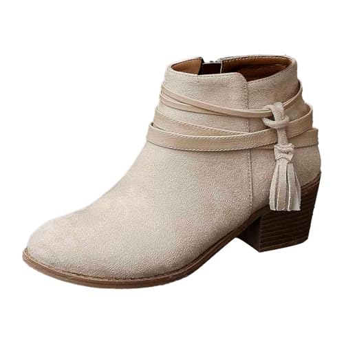 Generisch Stiefeletten Damen Schlupfstiefel mit Zipper Ankle Boots Schleife Knöchelhoch Seitlicher Winterstiefel Herbst Winter Kurzstiefeletten Elegant Bequem Schuhe Halbstiefel von Generisch