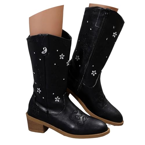 Generisch Stiefeletten Damen Trachten Elegant Wildleder Cowboystiefel Halbstiefel Schlupfschuhe Niederung Stiefel Kurzstiefel Übergangsstiefel Blockabsatz Ankle Boots Halbhoch Damenstiefel von Generisch