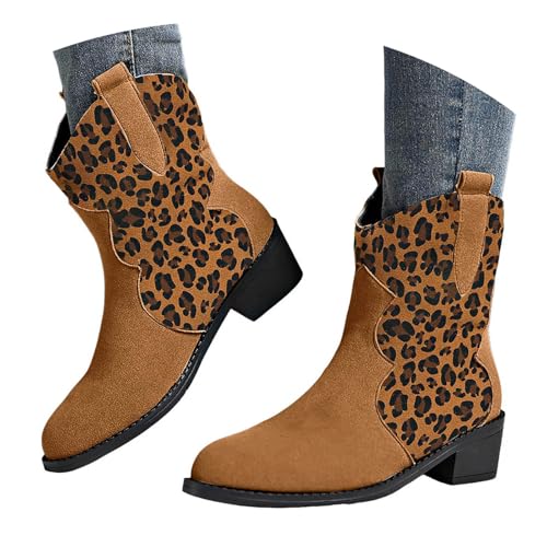 Generisch Stiefeletten Damen Trachten Elegant Wildleder Cowboystiefel Halbstiefel Schlupfschuhe Niederung Stiefel Kurzstiefel Übergangsstiefel Blockabsatz Ankle Boots Halbhoch Damenstiefel von Generisch