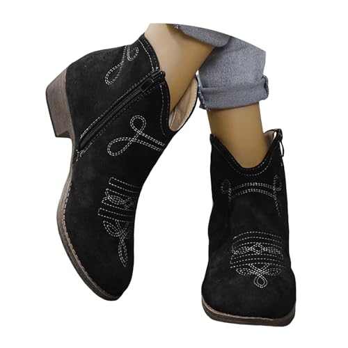 Generisch Stiefeletten Damen Wildleder Cowboystiefel Elegant Stiefel Spitz Halbhoch Ankle Boots Wildleder Stiefeletten Weitschaft Westernstiefel Winterstiefel Beige Herbststiefelette von Generisch