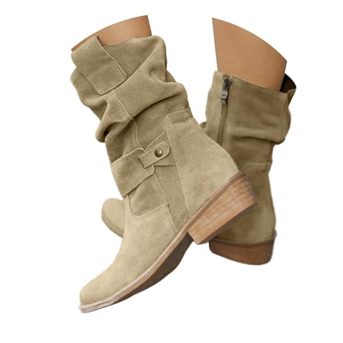 Generisch Stiefeletten Damen - Wildleder Cowboystiefel Halbstiefel Schlupfschuhe Niederung Stiefel Kurzstiefel Übergangsstiefel Blockabsatz Ankle Boots Halbhoch Damenstiefel 35-43EU von Generisch