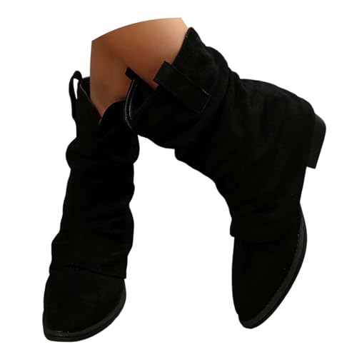 Generisch Stiefeletten Damen Wildleder Cowboystiefel Halbstiefel Schlupfschuhe Niederung Stiefel Kurzstiefel Übergangsstiefel Blockabsatz Ankle Boots Halbhoch Damenstiefel von Generisch