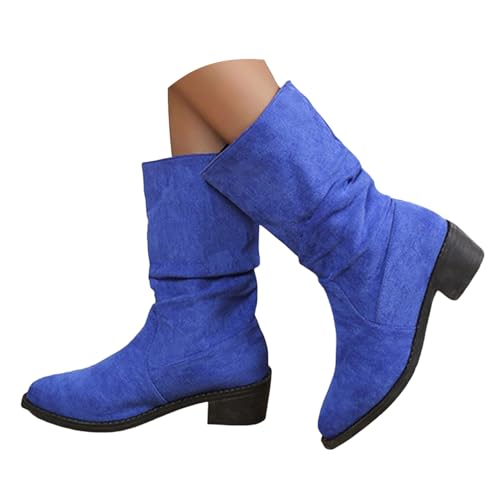 Generisch Stiefeletten Damen Wildleder Halbstiefel Cowboystiefel Schlupfschuhe Niederung Stiefel Kurzstiefel Übergangsstiefel Blockabsatz Ankle Boots Halbhoch Damenstiefel von Generisch
