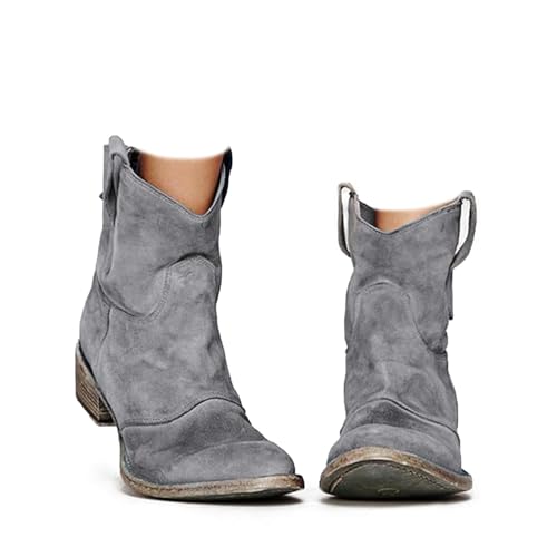 Generisch Stiefeletten Damen Wildleder Trachten mit Schnalle Cowboystiefel Ankle Boots mit Absatz Herbst Westernstiefel Stiefel Leicht Elegant Halbstiefel Schlupfschuhe Winterstiefel Damen von Generisch