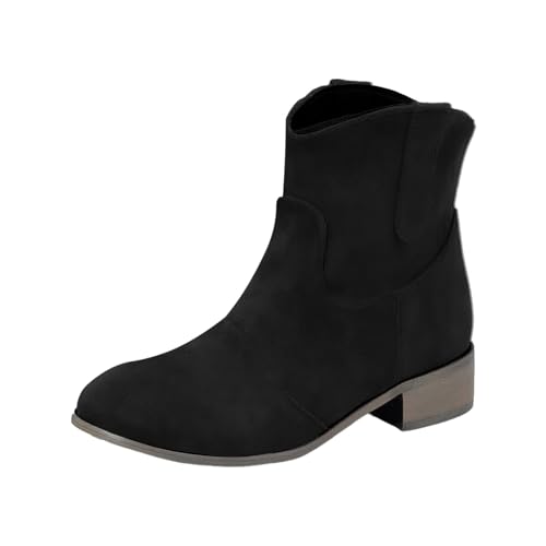 Generisch Stiefeletten Damen Wildleder Trachten mit Schnalle Cowboystiefel Ankle Boots mit Absatz Herbst Westernstiefel Stiefel Leicht Elegant Halbstiefel Schlupfschuhe von Generisch