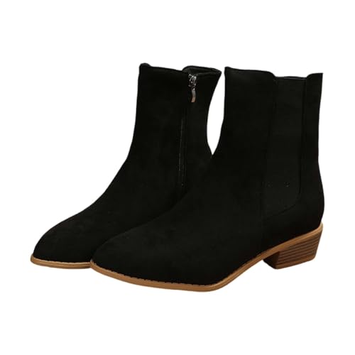 Generisch Stiefeletten Damen mit Absatz - Reißverschluss Wildlederstiefel Elegant Spitze Zehe Damenstiefel Wildleder Stiefel Retro Halbstiefel Kurzstiefel Absatzstiefelette Winterboots Damenschuhe von Generisch