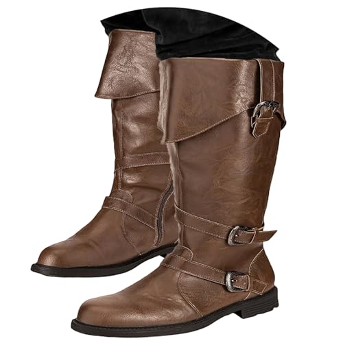 Generisch Stiefeletten Herren Mittelalterliche Stiefel Mittelalterliche Lederstiefel Kurze Reitstiefel Vintage Leder Steampunk Ritter Schuhe Kostümpartys Freizeitstiefel für Cosplay von Generisch