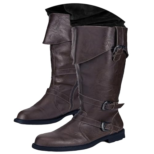 Generisch Stiefeletten Herren Mittelalterliche Stiefel Mittelalterliche Lederstiefel Kurze Reitstiefel Vintage Leder Steampunk Ritter Schuhe Kostümpartys Freizeitstiefel für Cosplay von Generisch