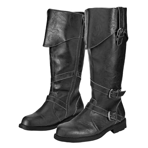 Generisch Stiefeletten Herren Mittelalterliche Stiefel Mittelalterliche Lederstiefel Kurze Reitstiefel Vintage Leder Steampunk Ritter Schuhe Kostümpartys Freizeitstiefel für Cosplay von Generisch