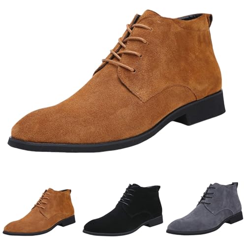 Generisch Stiefeletten Herren Schwarz Mit Absatz - Bequeme Herren Kurzstiefel Westernstiefel - Ankle Boots Für Alle Jahreszeiten Flache Schuhe Kunstleder Spitz Boot Retro Lederstiefel von Generisch