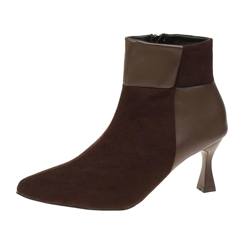 Generisch Stiefeletten für Damen, bequeme Absatzschuhe, Womens Heel Ankle Boots Square Toe Side Zipper Dressy Boots Fall Shoes [Bearbeiten Quelltext bearbeiten] (Brown, 38) von Generisch
