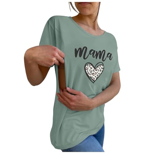 Generisch Stilltops Damen Kurzarm Umstandsshirt Stillen Stillfreundliches Umstandsmode T-Shirt Mit Reißverschluss Oberteil Elegant Schwangere Nursing Tops Umstandstop Stillshirt von Generisch