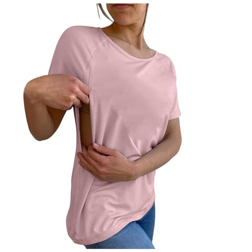 Generisch Stilltops Damen Kurzarm Umstandsshirt Stillen Stillfreundliches Umstandsmode T-Shirt Mit Reißverschluss Oberteil Elegant Schwangere Nursing Tops Umstandstop Stillshirt von Generisch