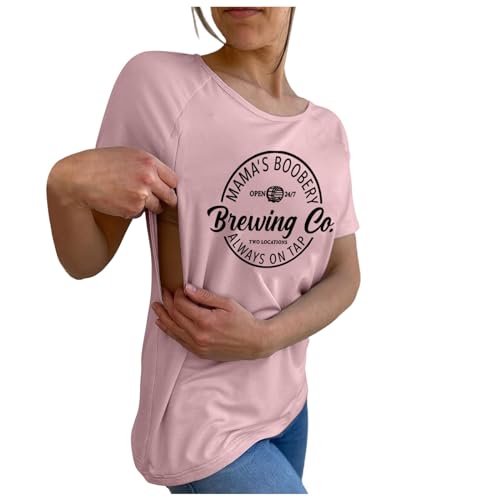 Generisch Stilltops Damen Kurzarm Umstandsshirt Stillen Stillfreundliches Umstandsmode T-Shirt Mit Reißverschluss Oberteil Elegant Schwangere Nursing Tops Umstandstop Stillshirt von Generisch