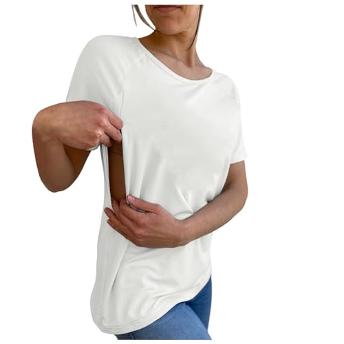 Generisch Stilltops Damen Kurzarm Umstandsshirt Stillen Stillfreundliches Umstandsmode T-Shirt Mit Reißverschluss Oberteil Elegant Schwangere Nursing Tops Umstandstop Stillshirt von Generisch