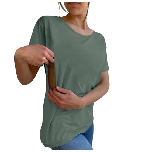 Generisch Stilltops Damen Kurzarm Umstandsshirt Stillen Stillfreundliches Umstandsmode T-Shirt Mit Reißverschluss Oberteil Elegant Schwangere Nursing Tops Umstandstop Stillshirt von Generisch