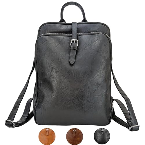 Generisch Stilvoller Damen Laptop Rucksack aus Vegan leder – Modern, Elegant und Funktional damen rucksack für den Trendbewussten Lifestyle, rucksack tasche 2 in 1 damen (Schwarz) von Generisch