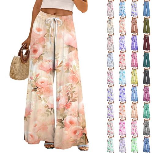 Generisch Stoffhose Damen Elegant Locker Palazzo Hose Sommerhose High Waist Bequeme Strandhose Weite Business Hosen Freizeithose Anzughose Lässig Locker Sweathose Leichte Dehnbar Casual Hoses von Generisch