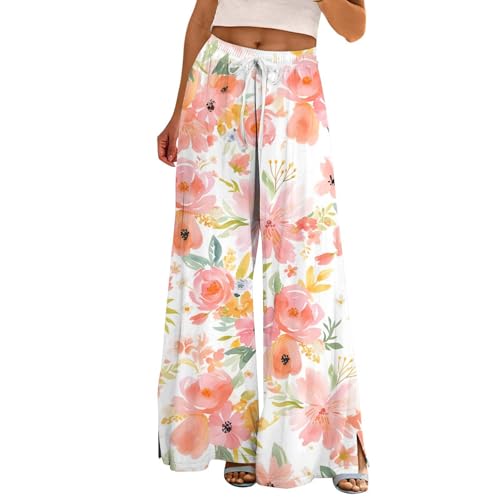 Generisch Stoffhose Damen Elegant Locker Palazzo Hose Sommerhose High Waist Bequeme Strandhose Weite Business Hosen Freizeithose Anzughose Lässig Locker Sweathose Leichte Dehnbar Casual Hoses von Generisch