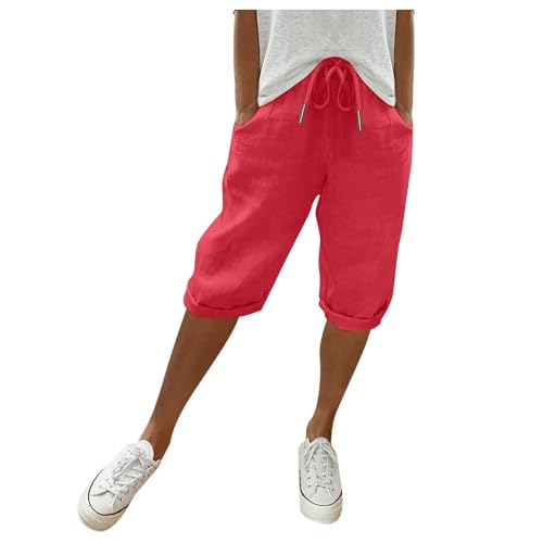 Generisch Stoffhose Damen Sommer,Leinen Cargohose Damen Motorradhose Damen Laufhose Damen Leicht Bodybuilding Hose Weite Sommerhose Damen Damenhose Mit Gummizug Hochzeitsgast Outfit Damen(C Rot,M) von Generisch