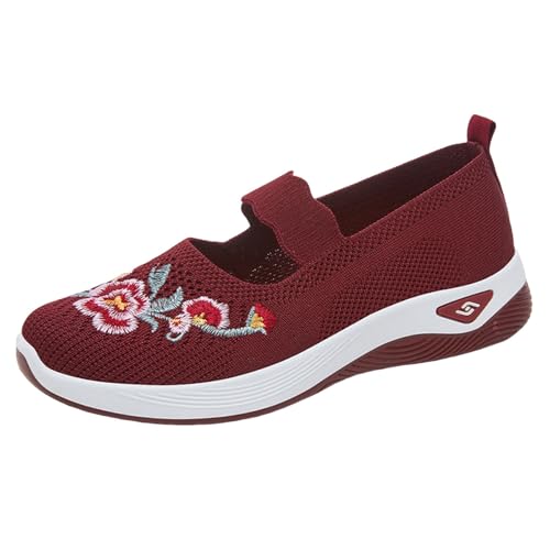 Generisch Stoffschuhe Damen Sneaker, Damen Halbschuhe Bequem Loafer Mit Stickerei Turnschuhe Elegant Flach Freizeitschuhe Atmungsaktiv Damenschuhe Leicht Pflege Schlupfschuhe rutschfest Hausschuhe von Generisch