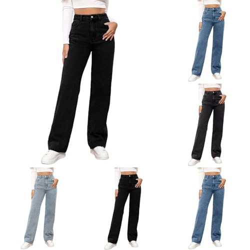 Generisch Straight Leg Jeans Damen Baggy Jeans Damen High Waist Jeanshosen Leichte Sommerjeans Frauen Hosen Elegant Freizeithose Stretch Bequem Jeanshosen von Generisch