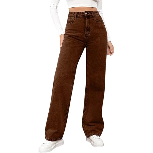 Generisch Straight Leg Jeans Damen High Waist Baggy Jeans Damen Schlaghose Damen Jeans Stretch Jeans mit Gummizug Leichte Sommerjeans für Frauen Hosen für Mädchen von Generisch